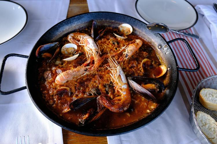 Portuguese Seafood Rice Cataplana with Prawns and Clams