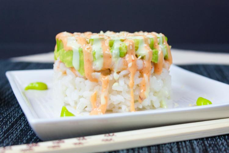 Rice Recipe - Spicy California Shrimp Stack with Rice and Avocado